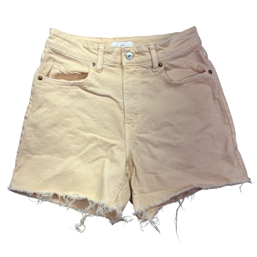 H&M‎ Denim Shorts High Waist Frayed Hem Casual Summer Peach Size 6 Fits 26"